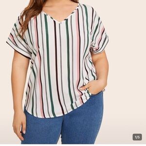 SHEIN Multicolor Striped V-Neck Blouse